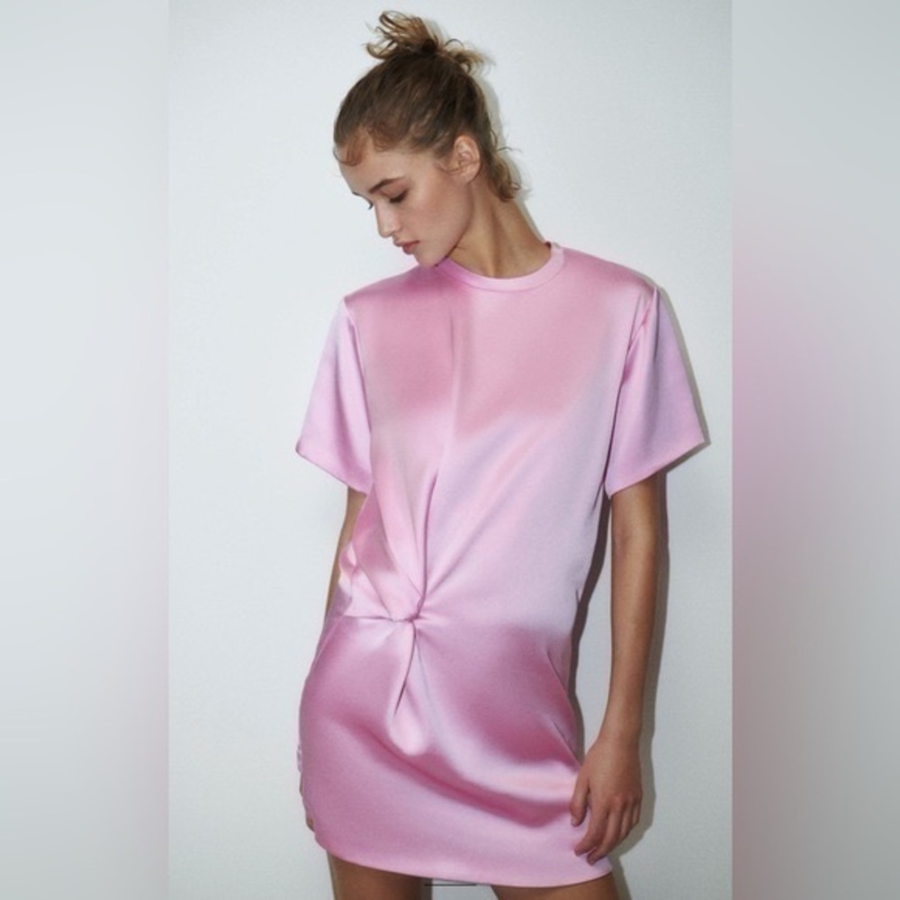 NWT Zara Satin Effect Mini Dress Pink Medium
